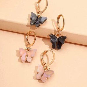 Butterfly Decor Mini Hoops, Dark Pink